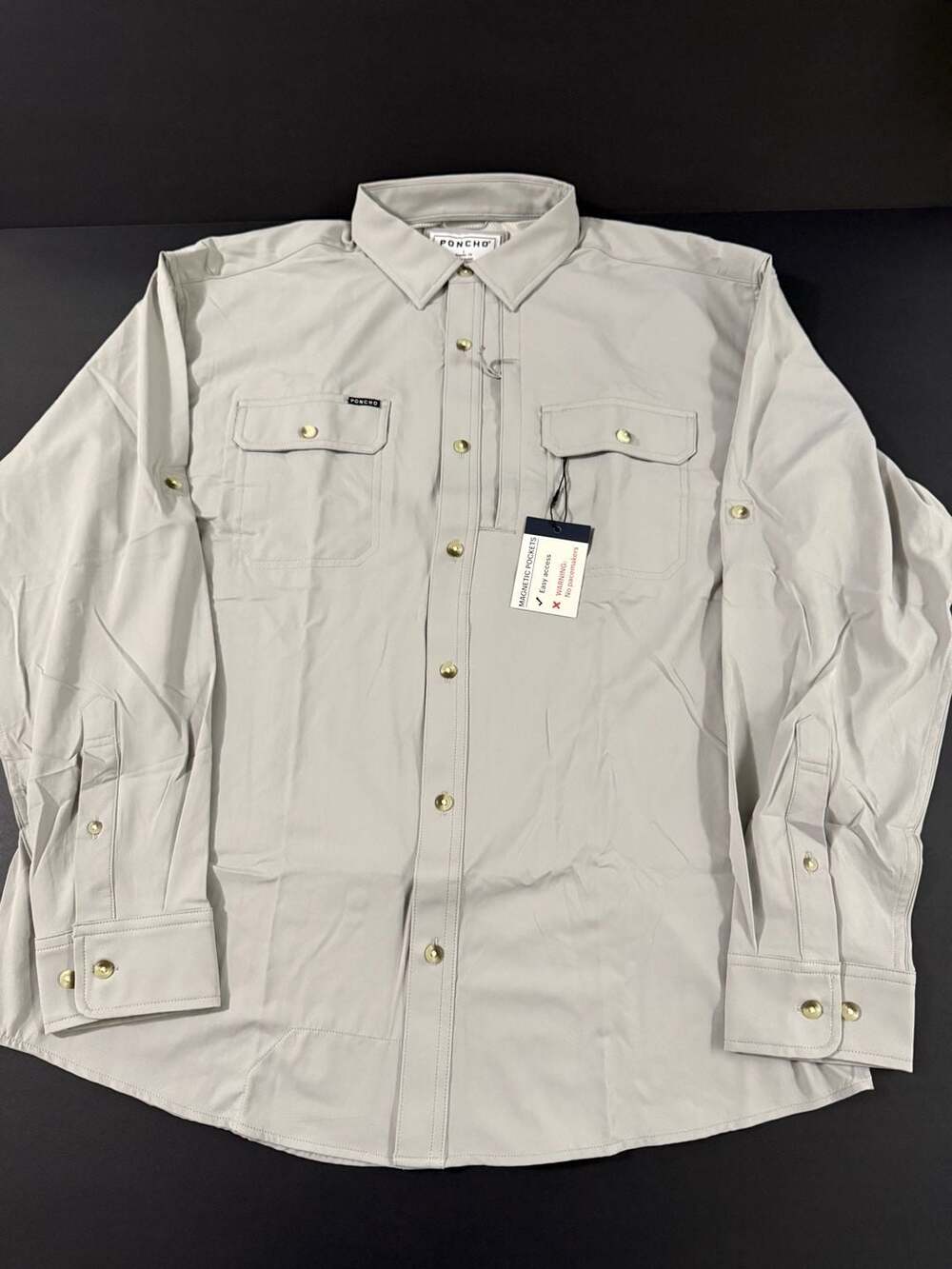 Poncho The Grey Ghost Shirt Size L Gray Magnetic Pockets Long Sleeve